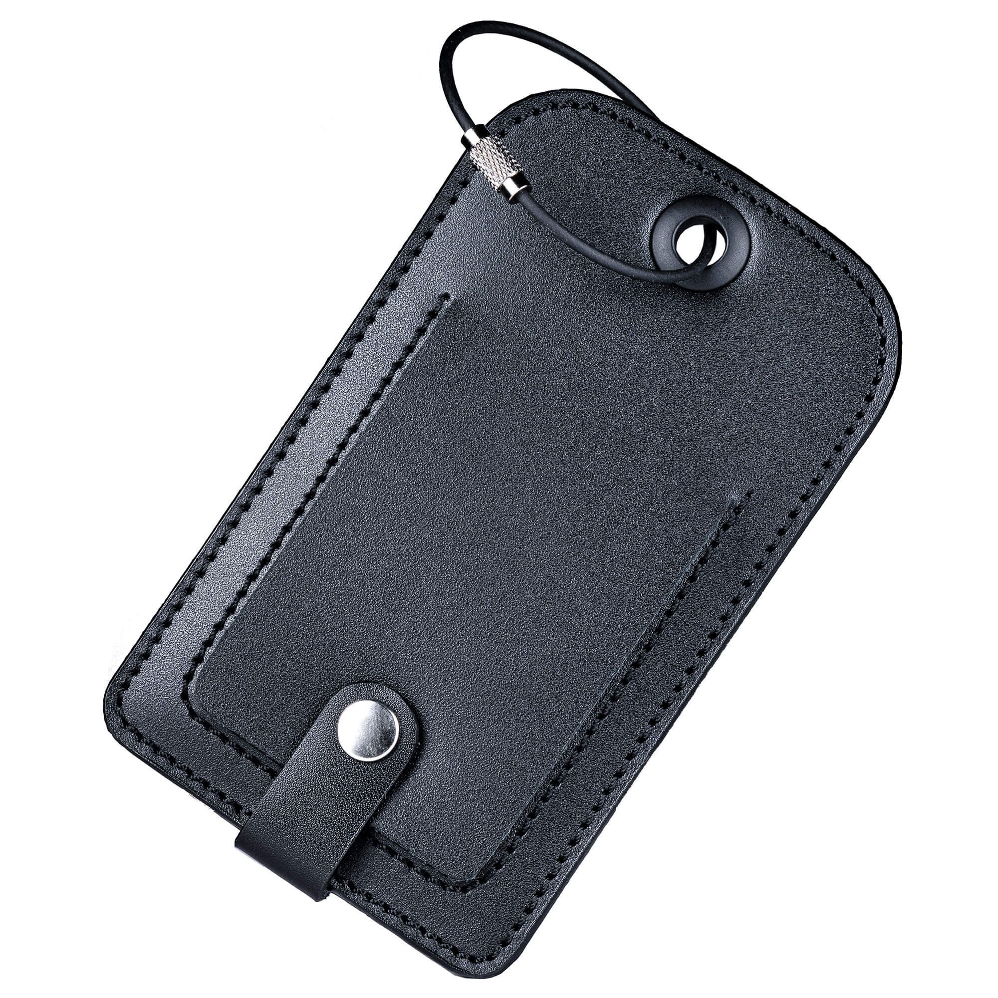Black Leather Luggage Tag with Plate Insert