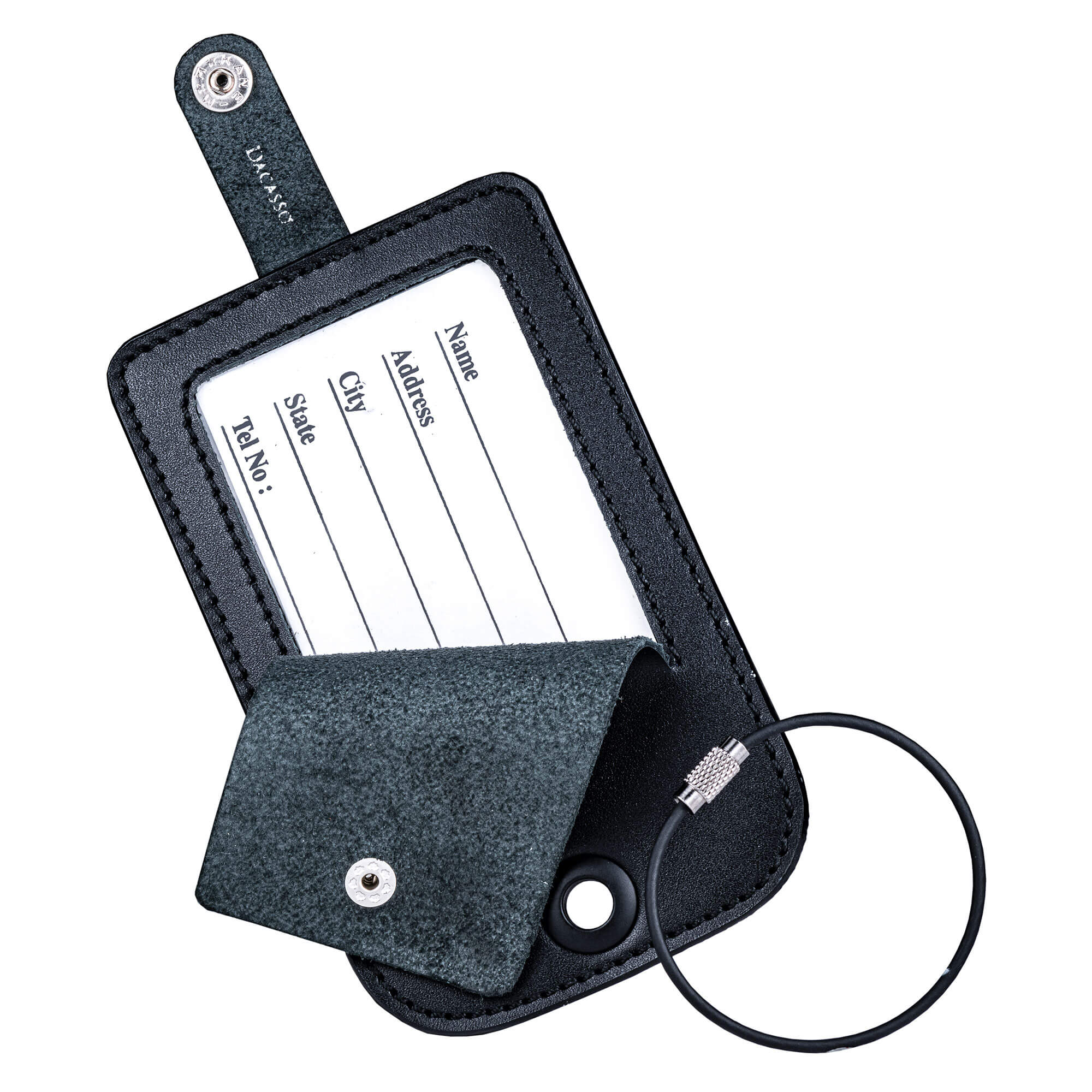 Black Leather Luggage Tag with Plate Insert