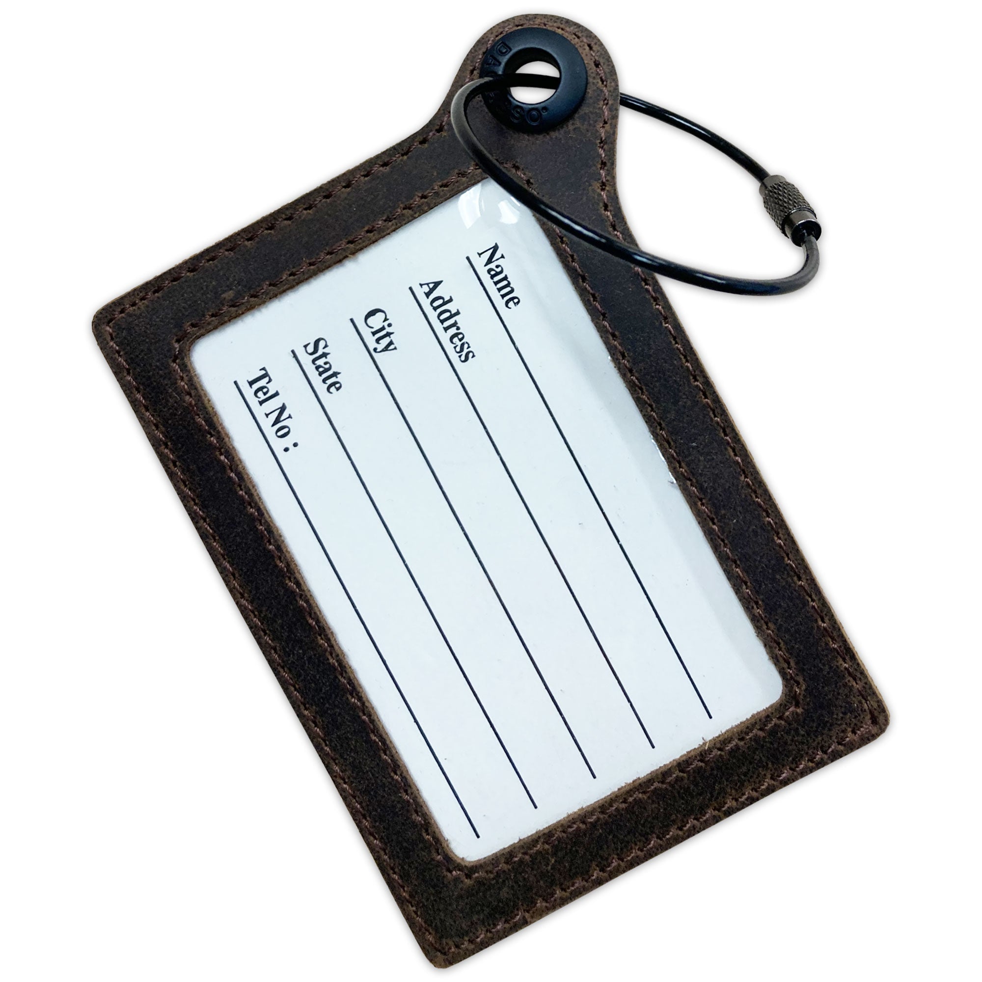 Travelers Envy Leather Luggage Tag with Metal Cable - Bomber Brown