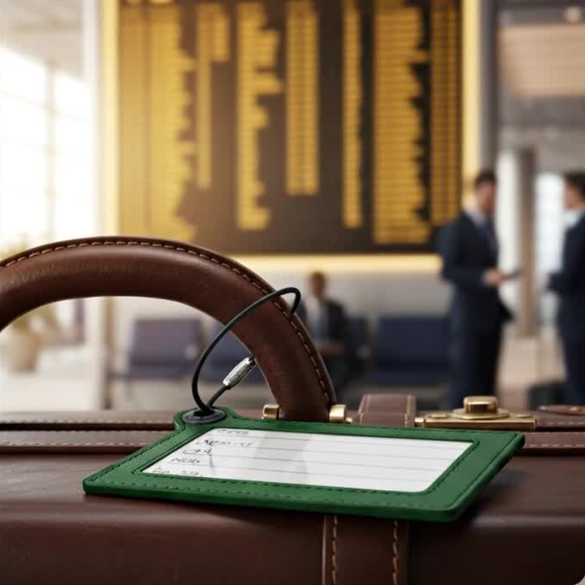 Travelers Envy Leather Luggage Tag with Metal Cable - Dark Green