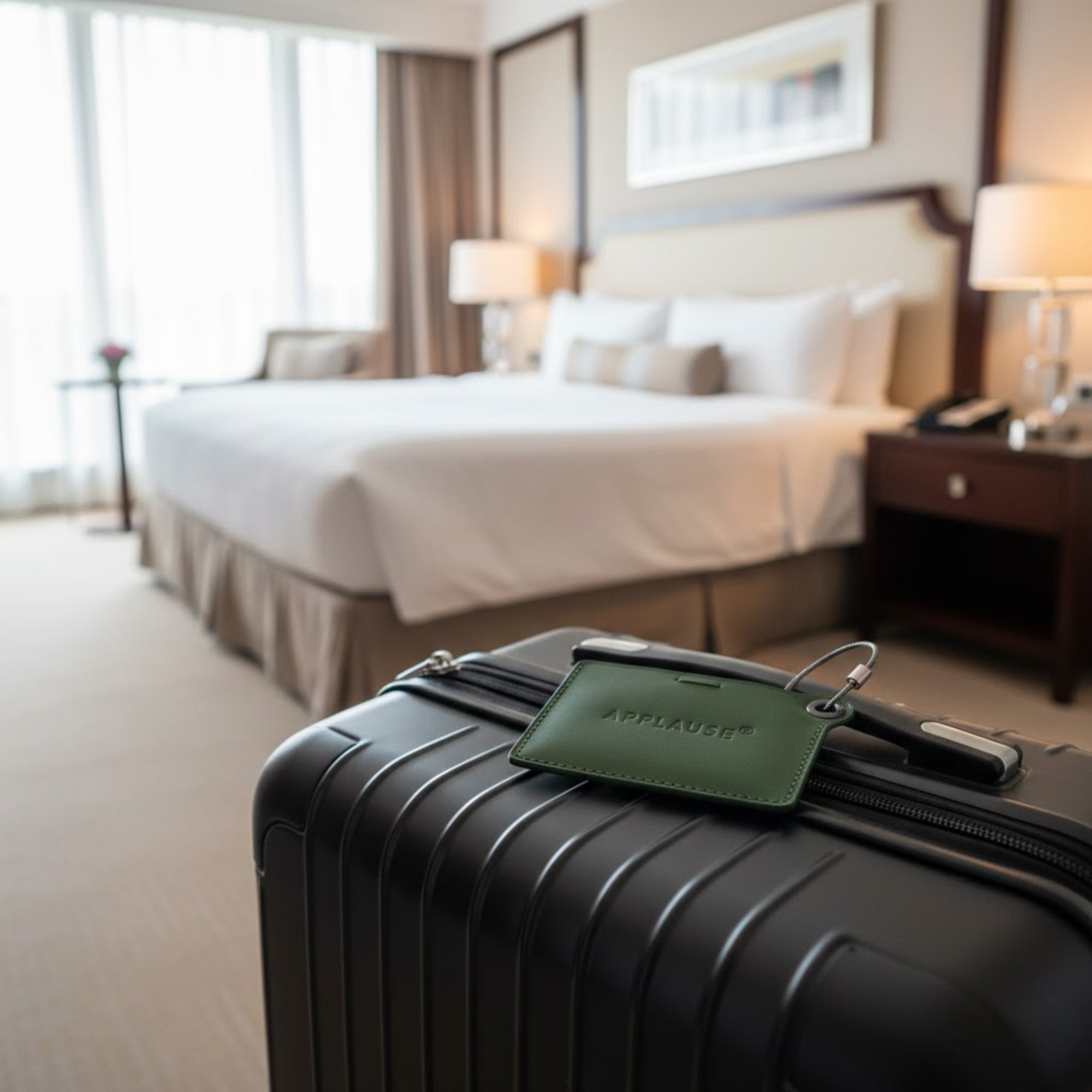 Travelers Envy Leather Luggage Tag with Metal Cable - Dark Green