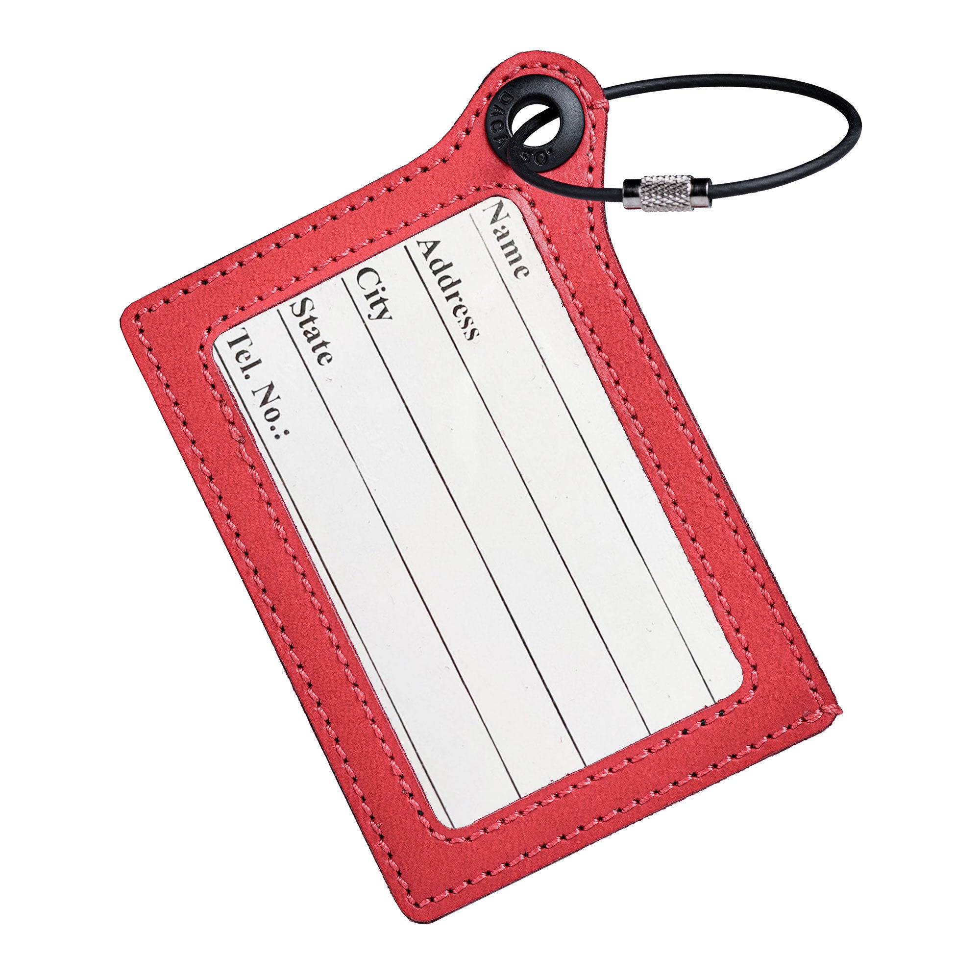 Travelers Envy Leather Luggage Tag with Metal Cable - Red