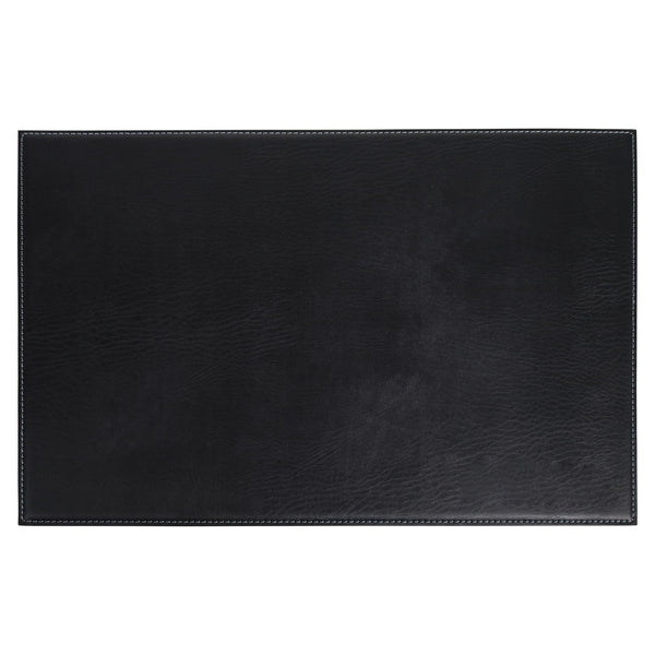Black 17" x 12" Leatherette Square Corner Placemat w/ White Stitching