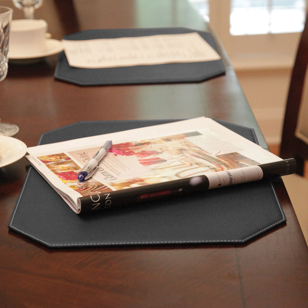 Black 17" x 12" Leatherette Cut Corner Placemat