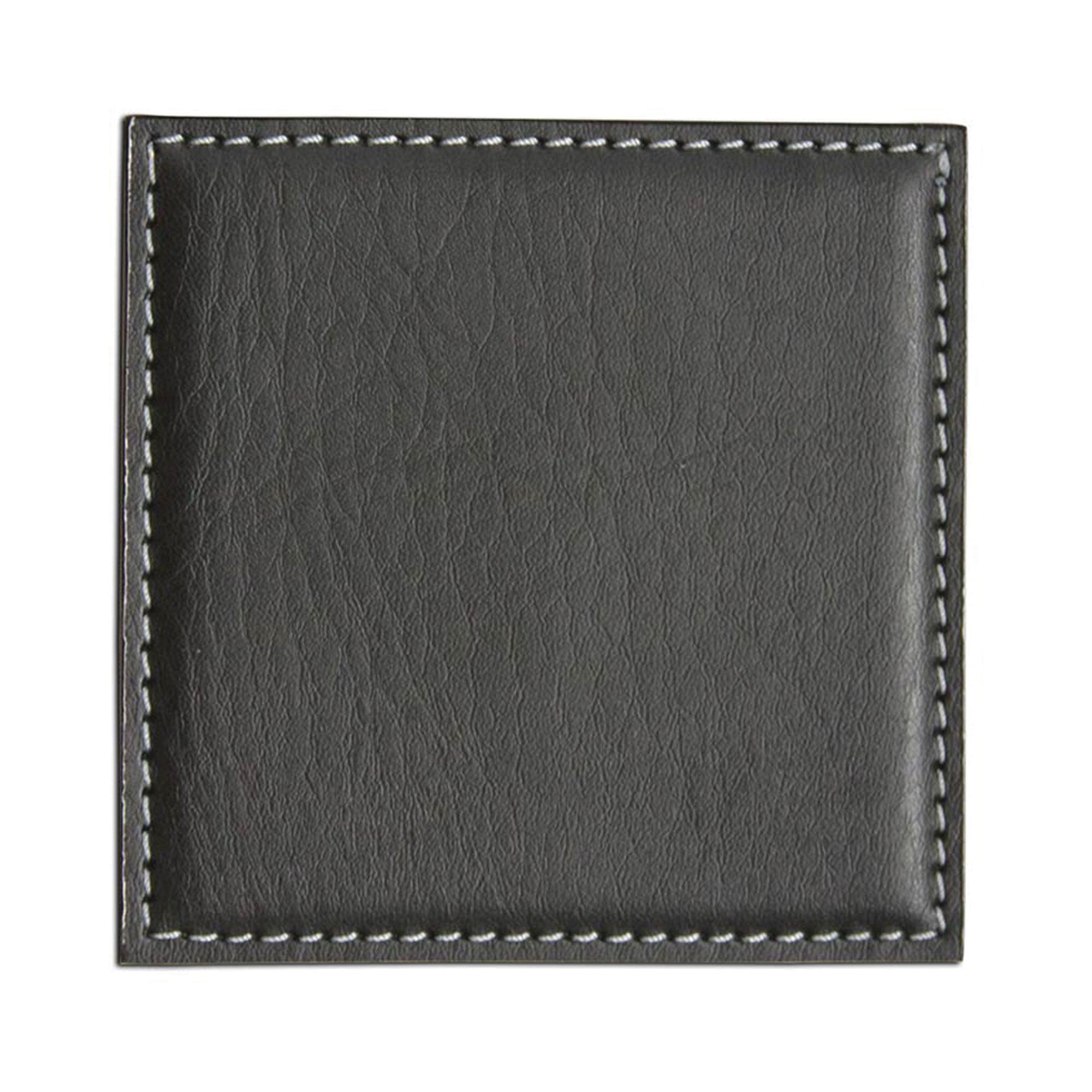 Black Leatherette Low Profile Coaster w/ White Stitching