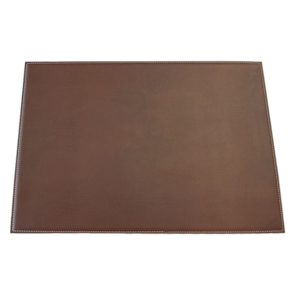 Brown 17" x 12" Leatherette Square Corner Placemat w/ White Stitching