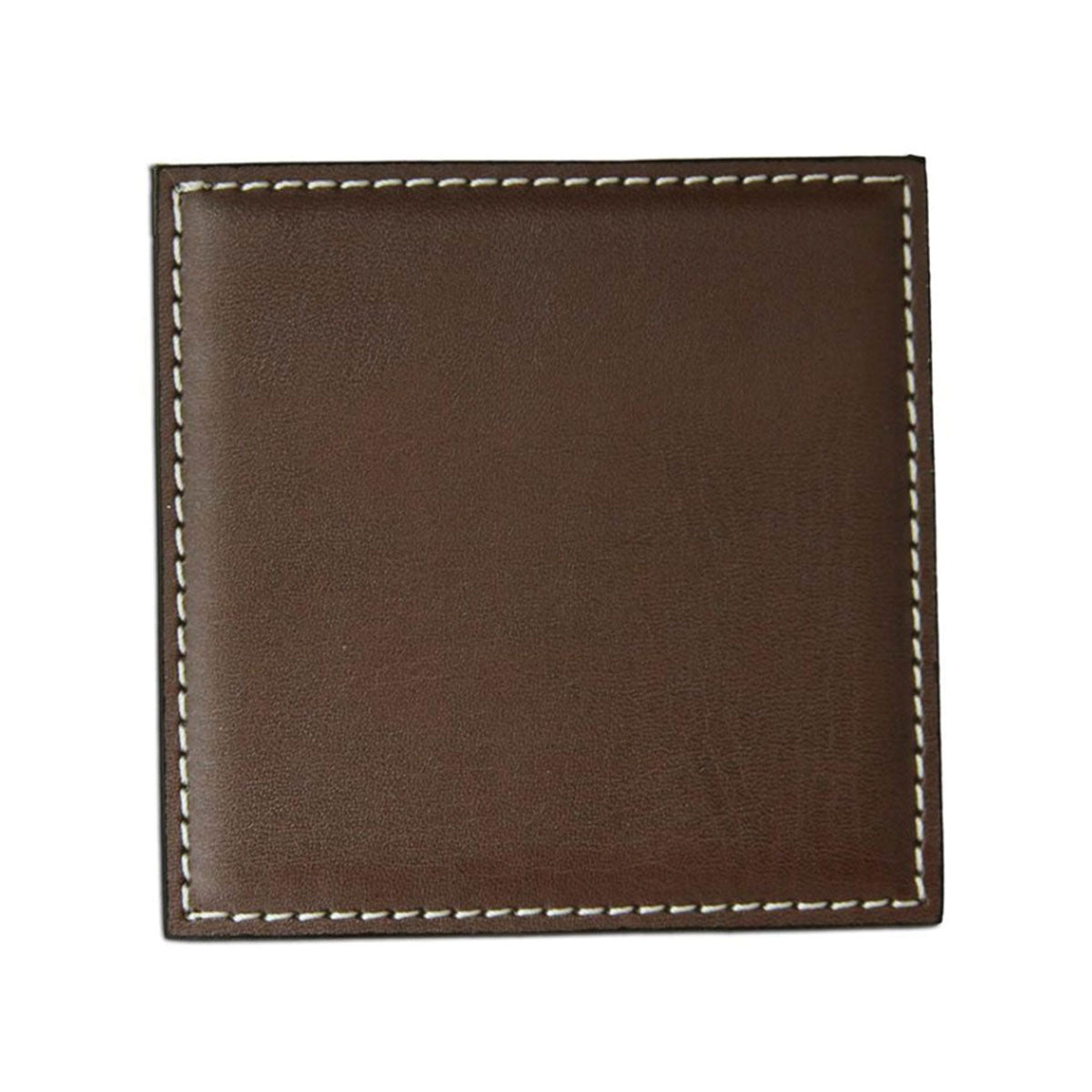 Brown Leatherette Low Profile Square Coaster w/ White Stitching