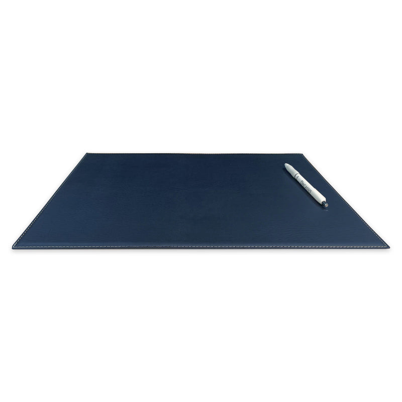 Navy Blue 17" x 12" Leatherette Square Corner Placemat w/ White Stitching