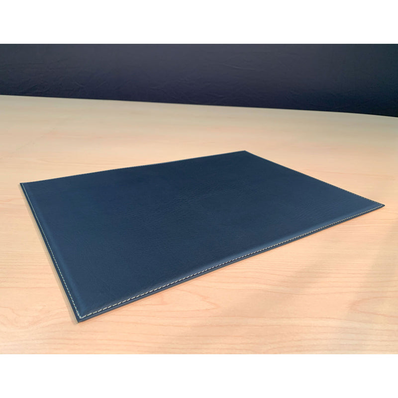 Navy Blue 17" x 12" Leatherette Square Corner Placemat w/ White Stitching