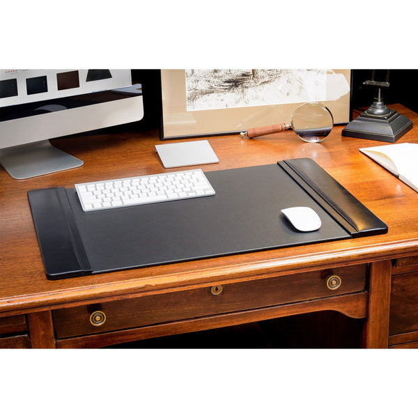 Black Leather 25.5" x 17.25" Side-Rail Desk Pad