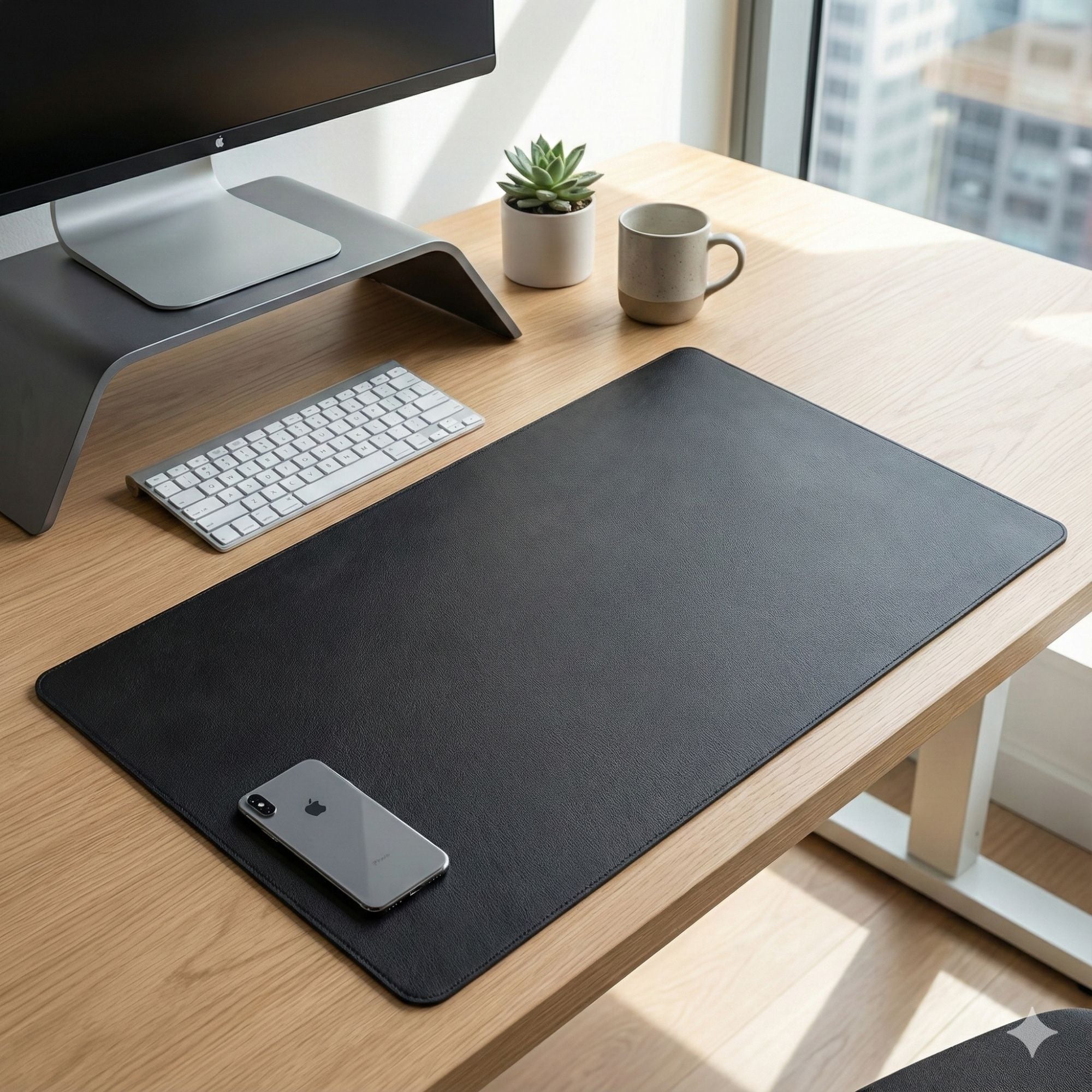 Classic Black Leather 30" x 19" Desk Mat without Rails