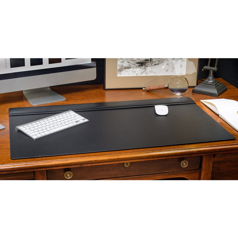 Classic Black Leather 34" X 20" Top-Rail Desk Pad