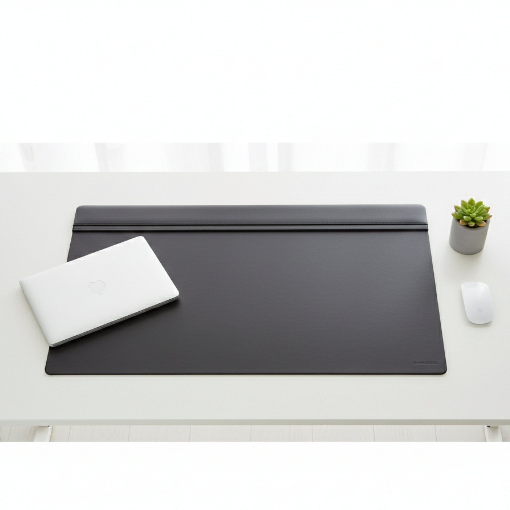 Classic Black Leather 34" X 20" Top-Rail Desk Pad