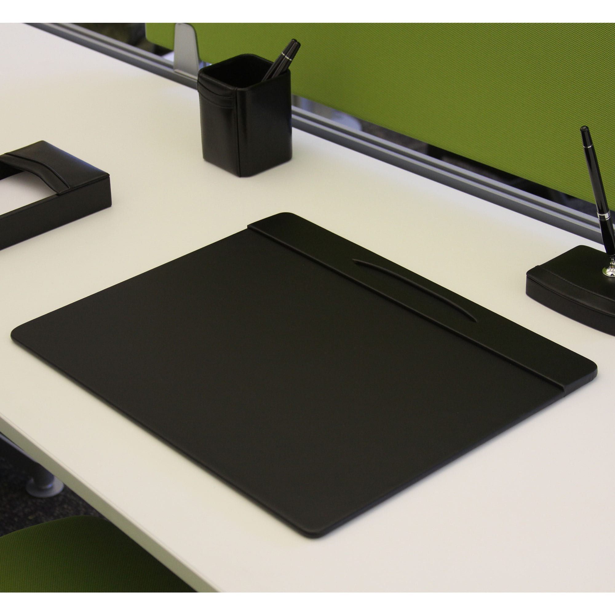 Classic Black Leather Conference Pad with Top-Rail Pen Well, 17 x 14