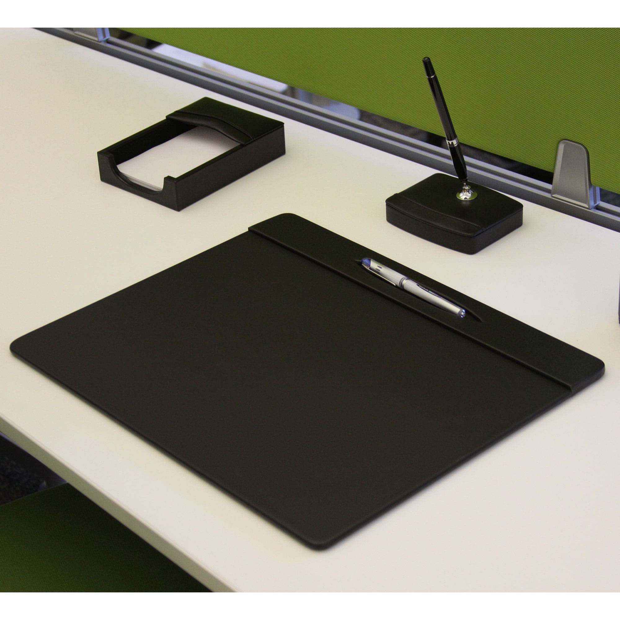 Classic Black Leather Conference Pad with Top-Rail Pen Well, 17 x 14