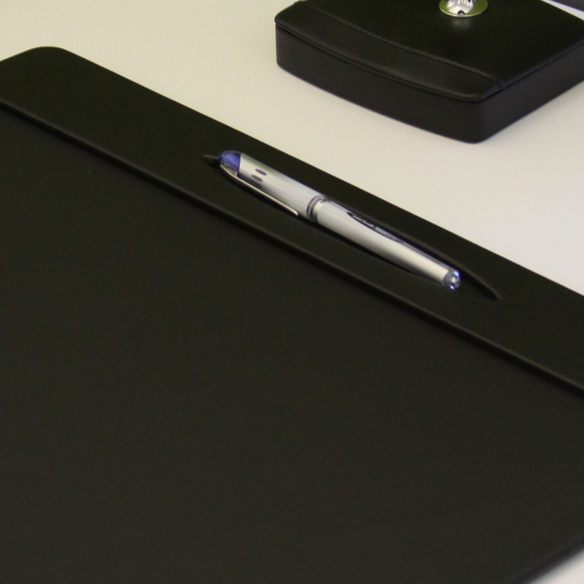 Classic Black Leather Conference Pad with Top-Rail Pen Well, 17 x 14
