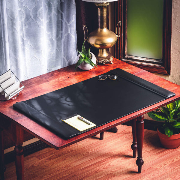 Black Leather 38" x 24" Side-Rail Desk Pad