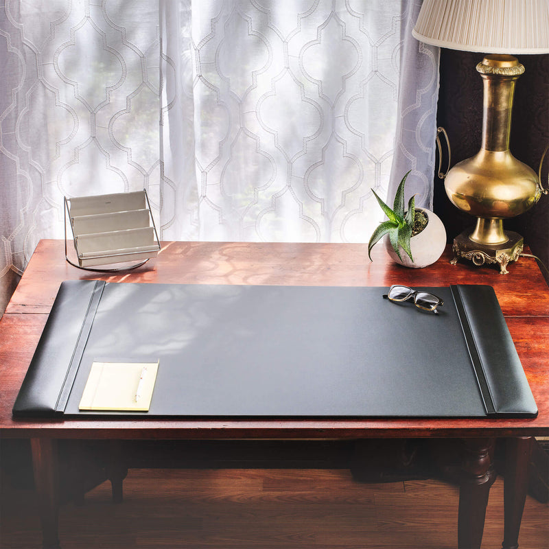 Black Leather 38" x 24" Side-Rail Desk Pad