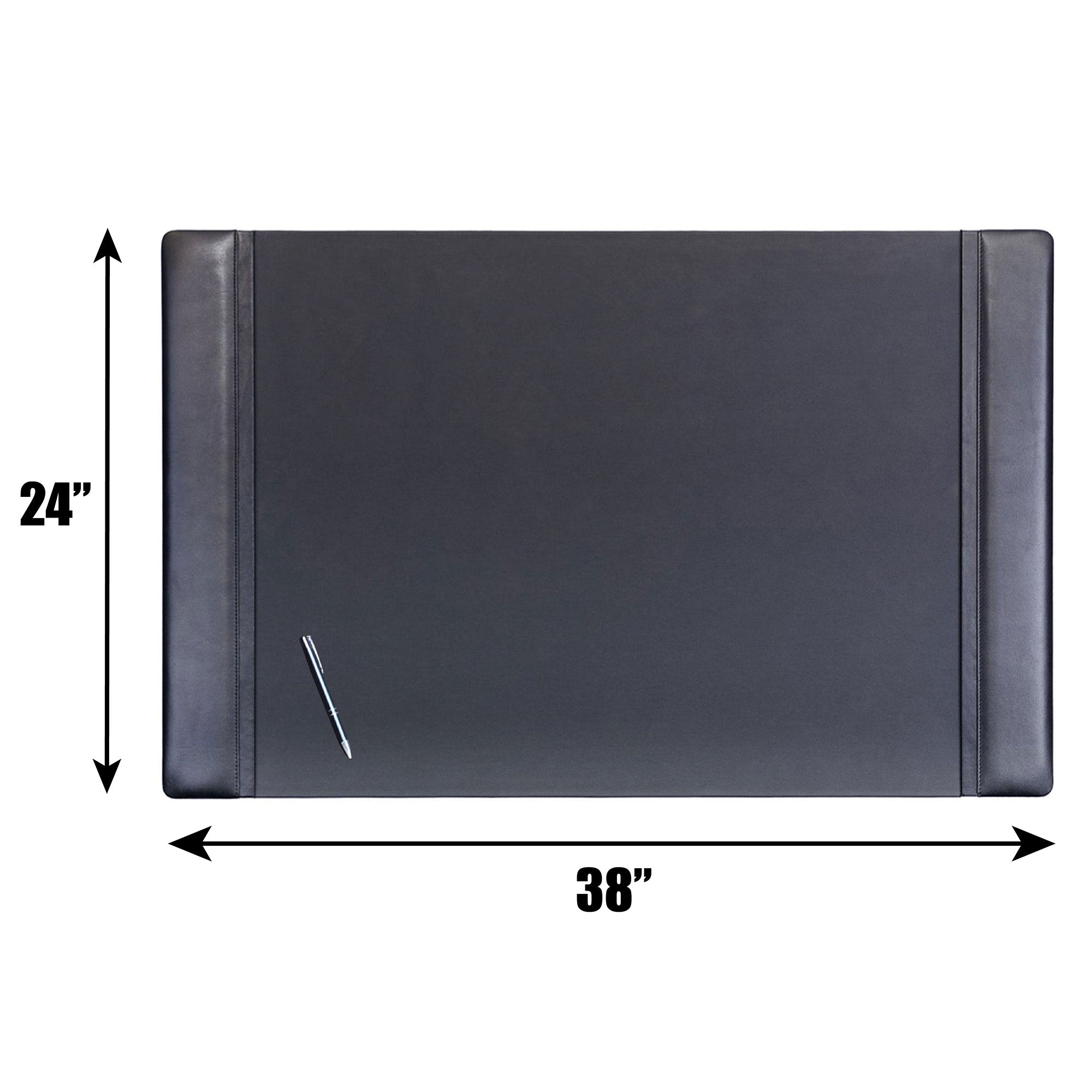 Black Leather 38" x 24" Side-Rail Desk Pad