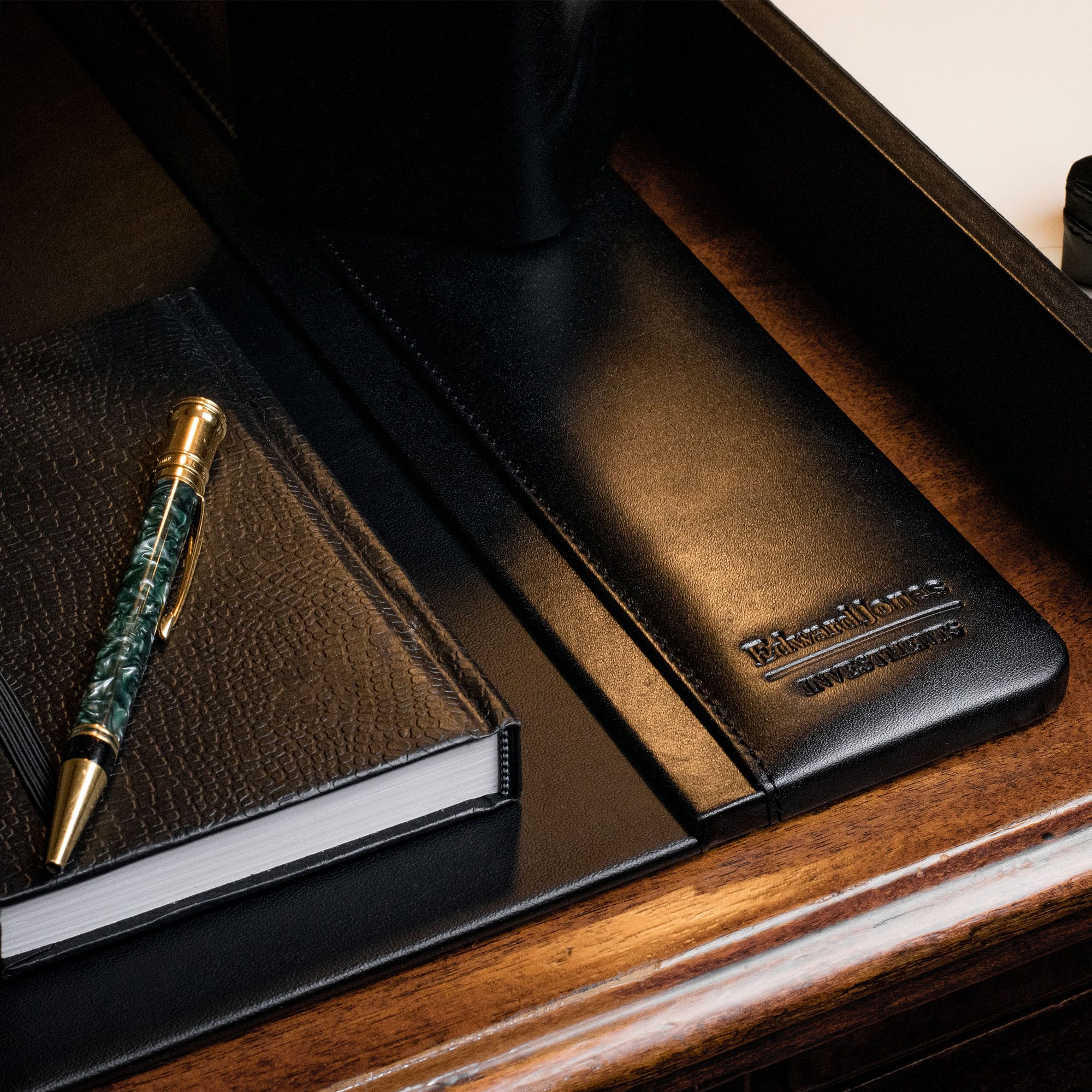 Black Leather 38" x 24" Side-Rail Desk Pad