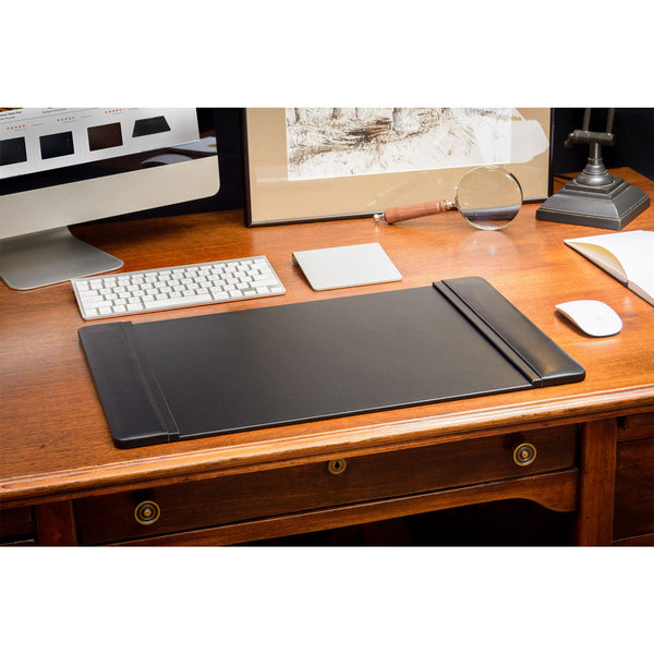 Black Leather 22" x 14" Side-Rail Desk Pad