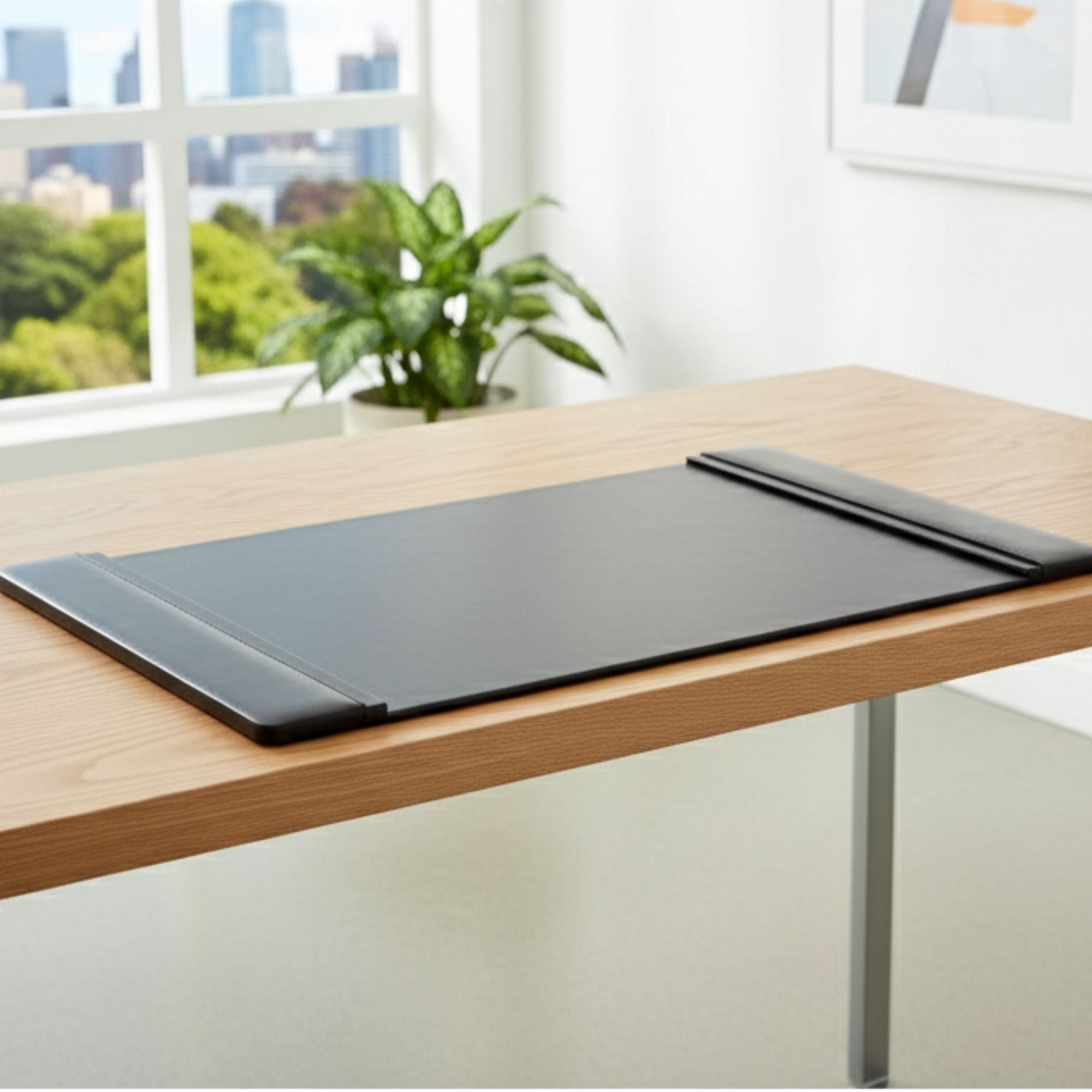 Black Leather 22" x 14" Side-Rail Desk Pad