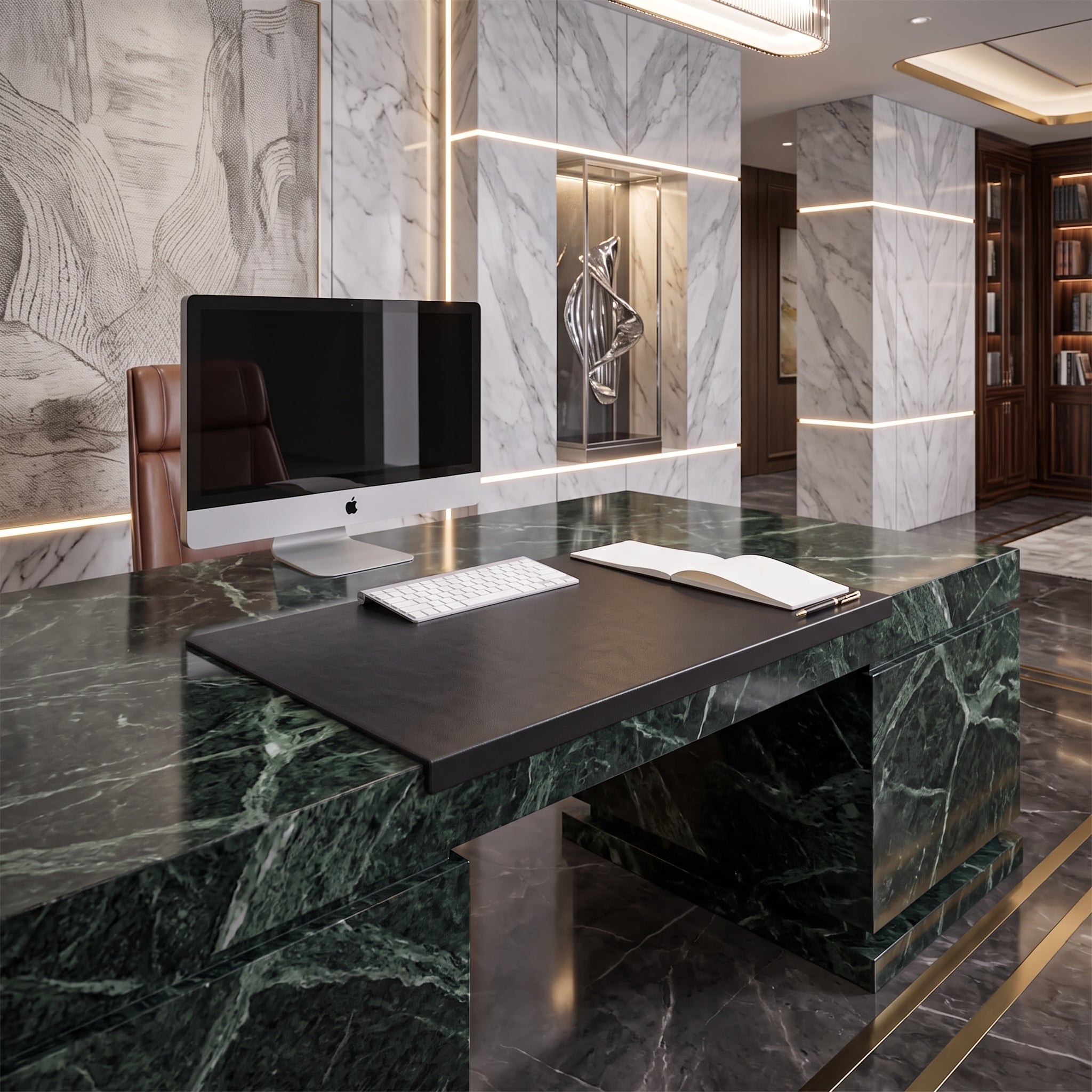 Black Leather Desk Pad with Fixation Lip, 30 x 19