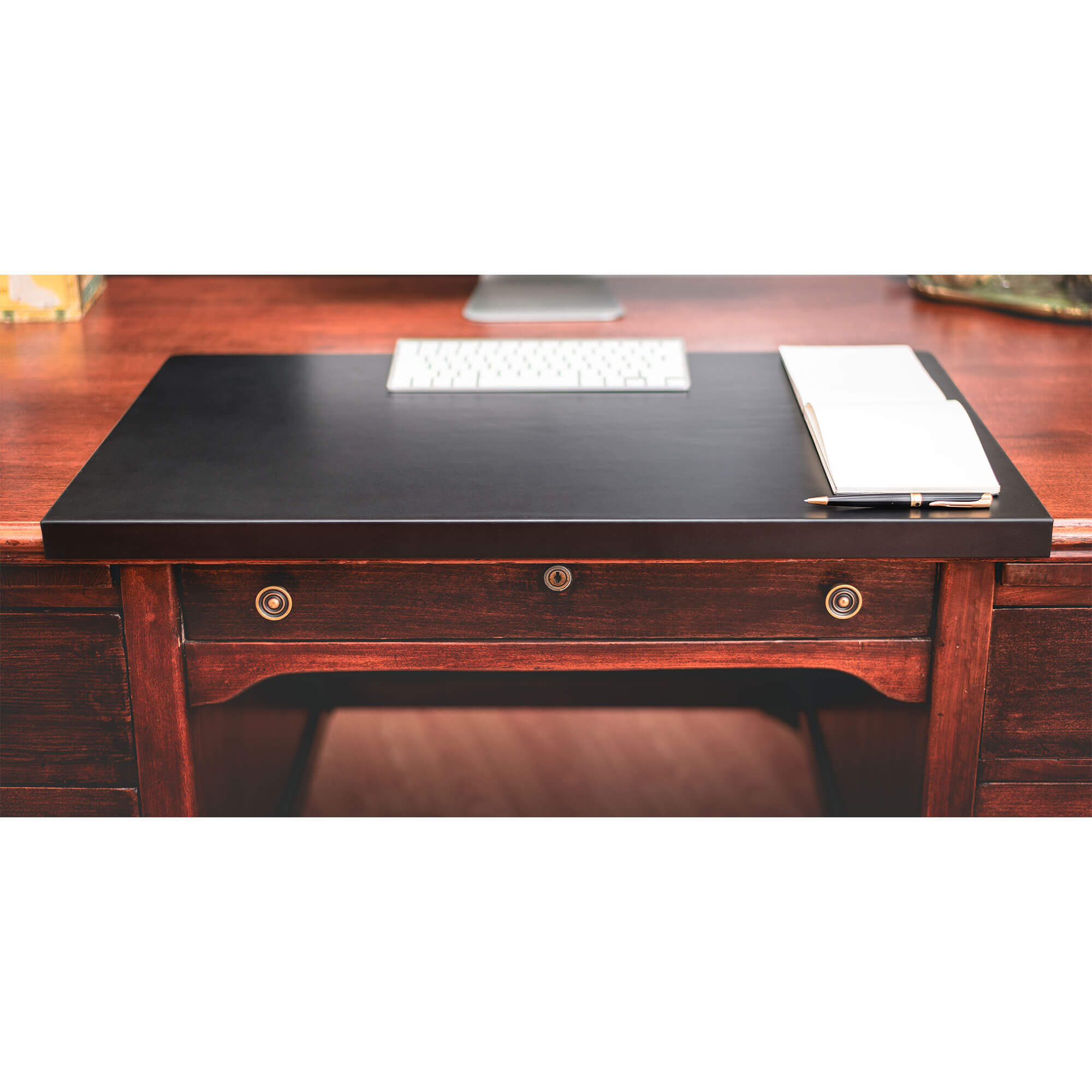 Black Leather Desk Pad with Fixation Lip, 30 x 19