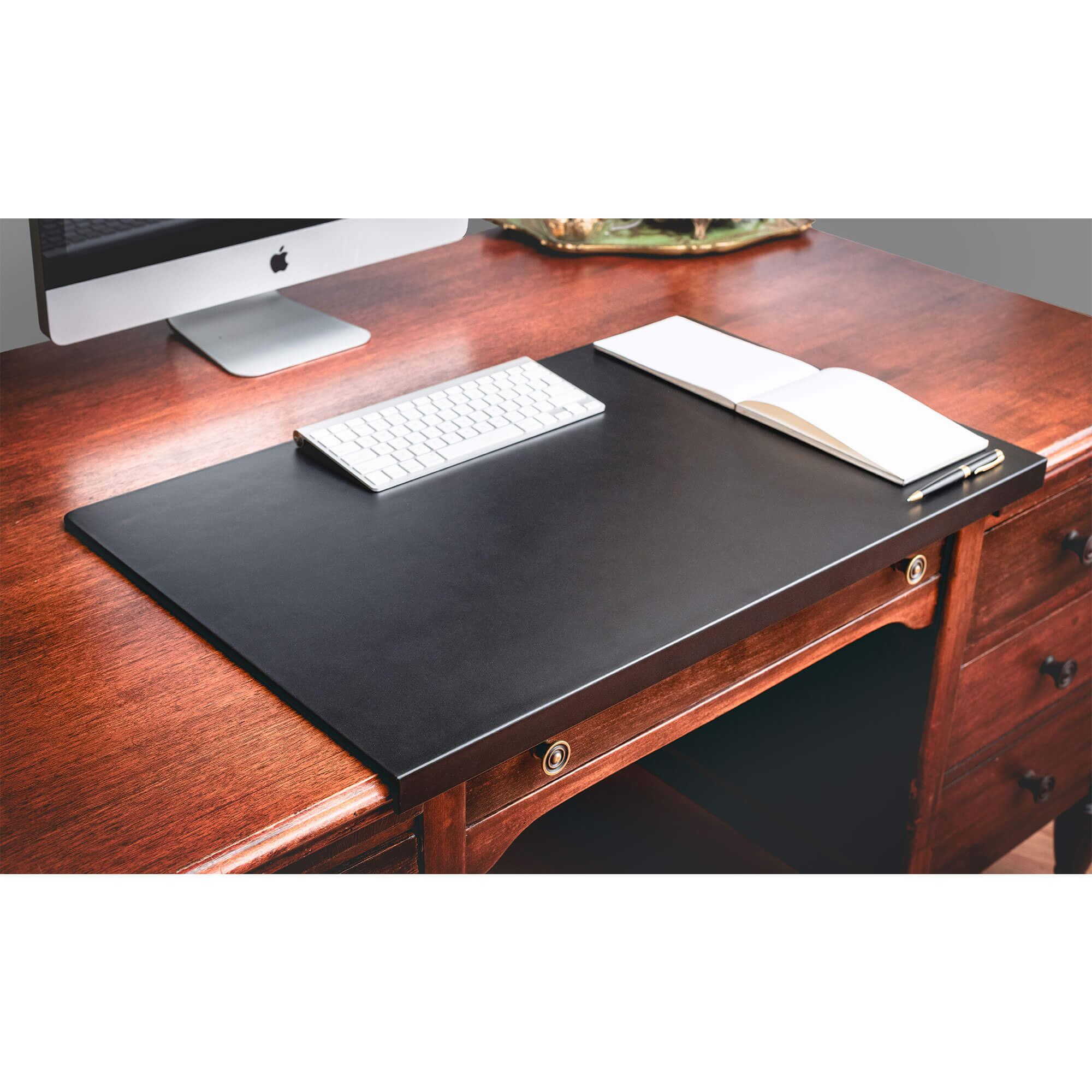 Black Leather Desk Pad with Fixation Lip, 30 x 19
