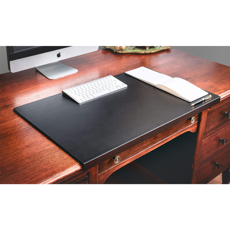 Classic Black Leather Desk Pad with Fixation Lip, 30 x 19