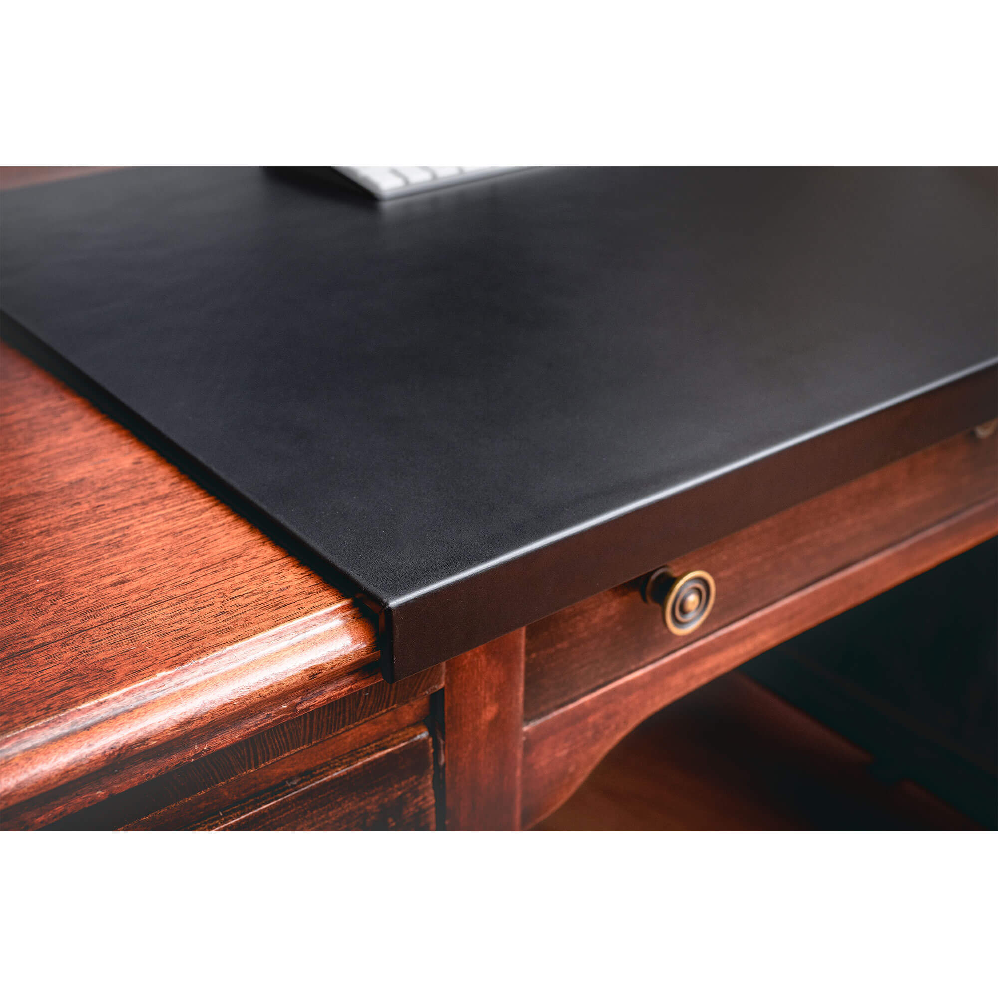 Black Leather Desk Pad with Fixation Lip, 30 x 19