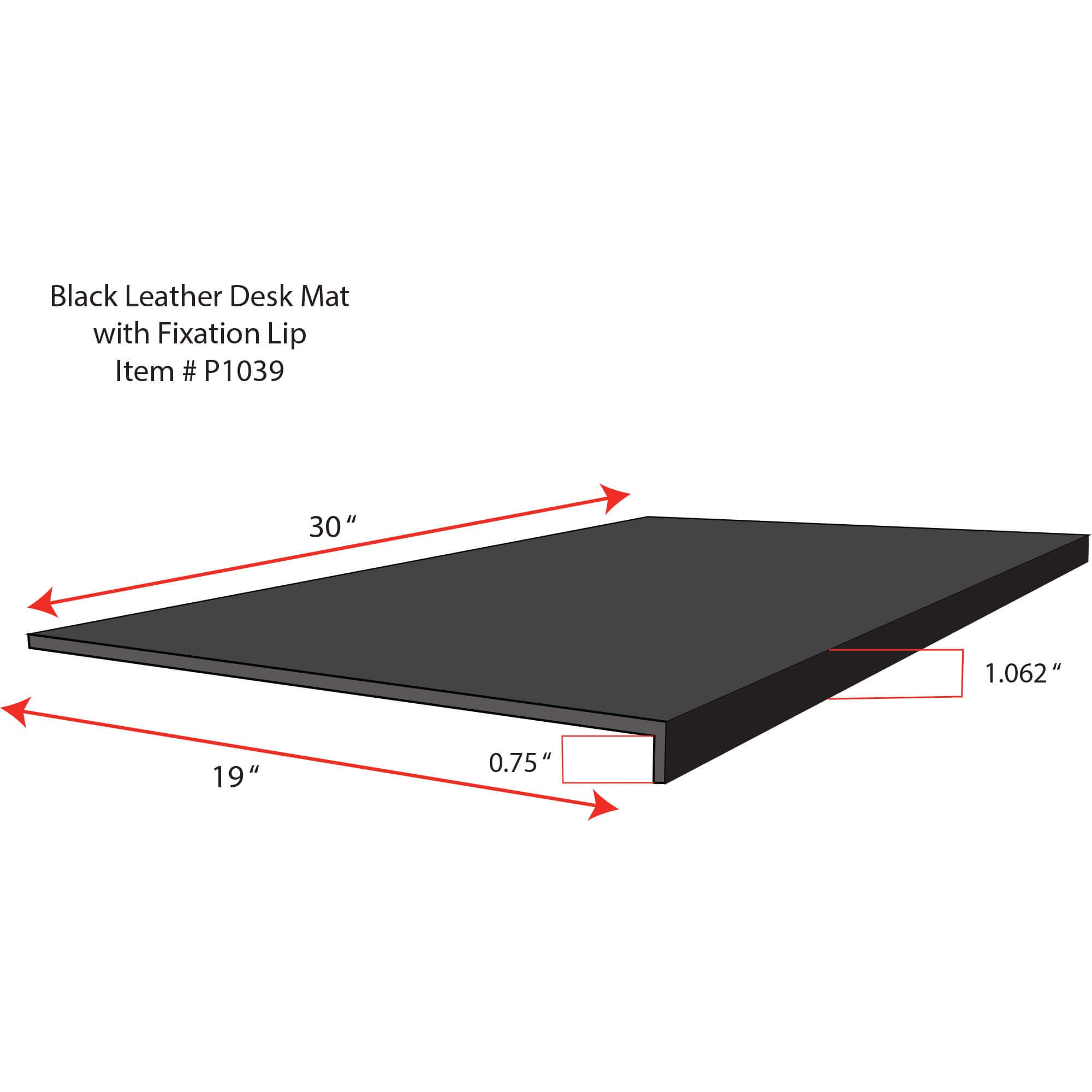 Black Leather Desk Pad with Fixation Lip, 30 x 19