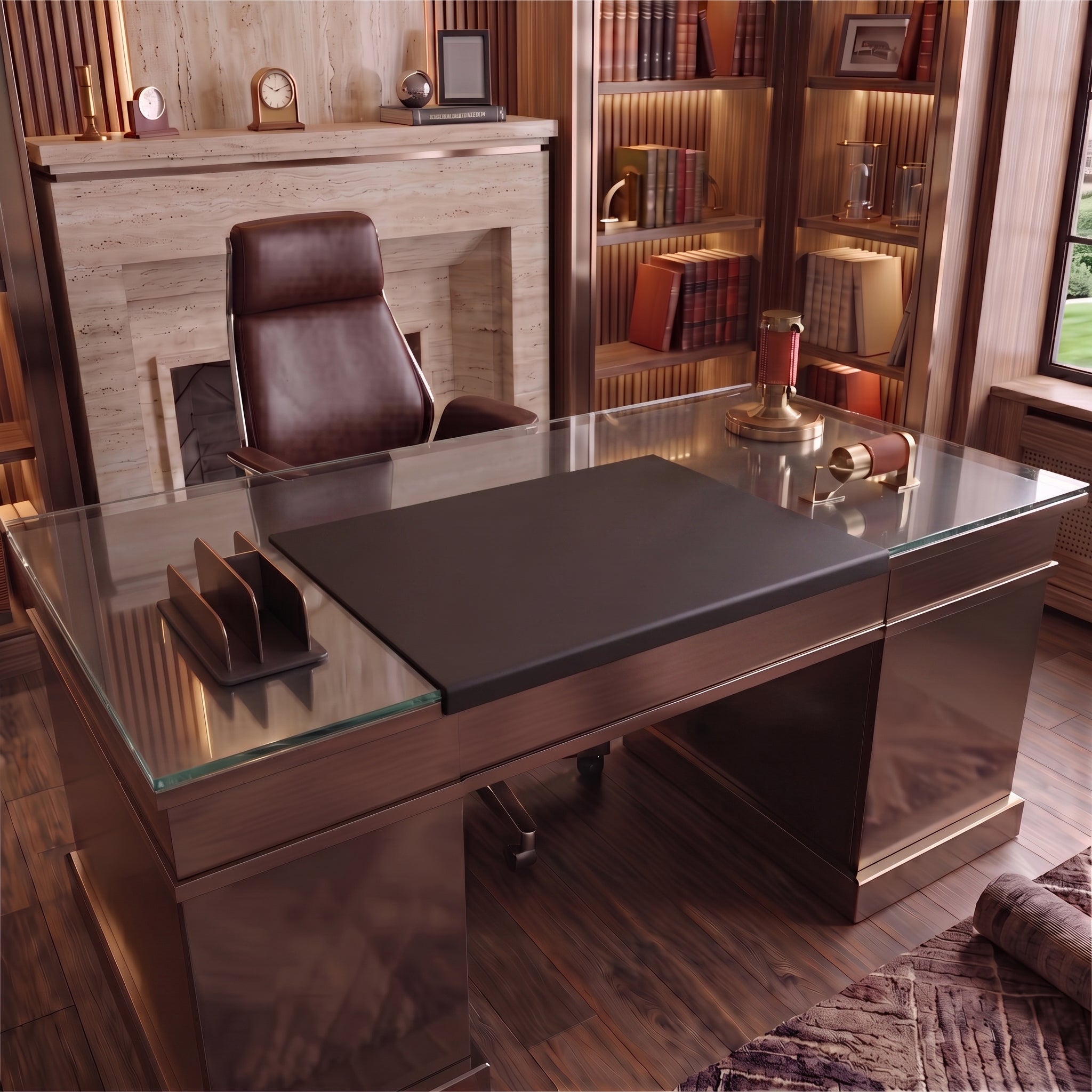 Black Leather Desk Pad with Fixation Lip, 30 x 19