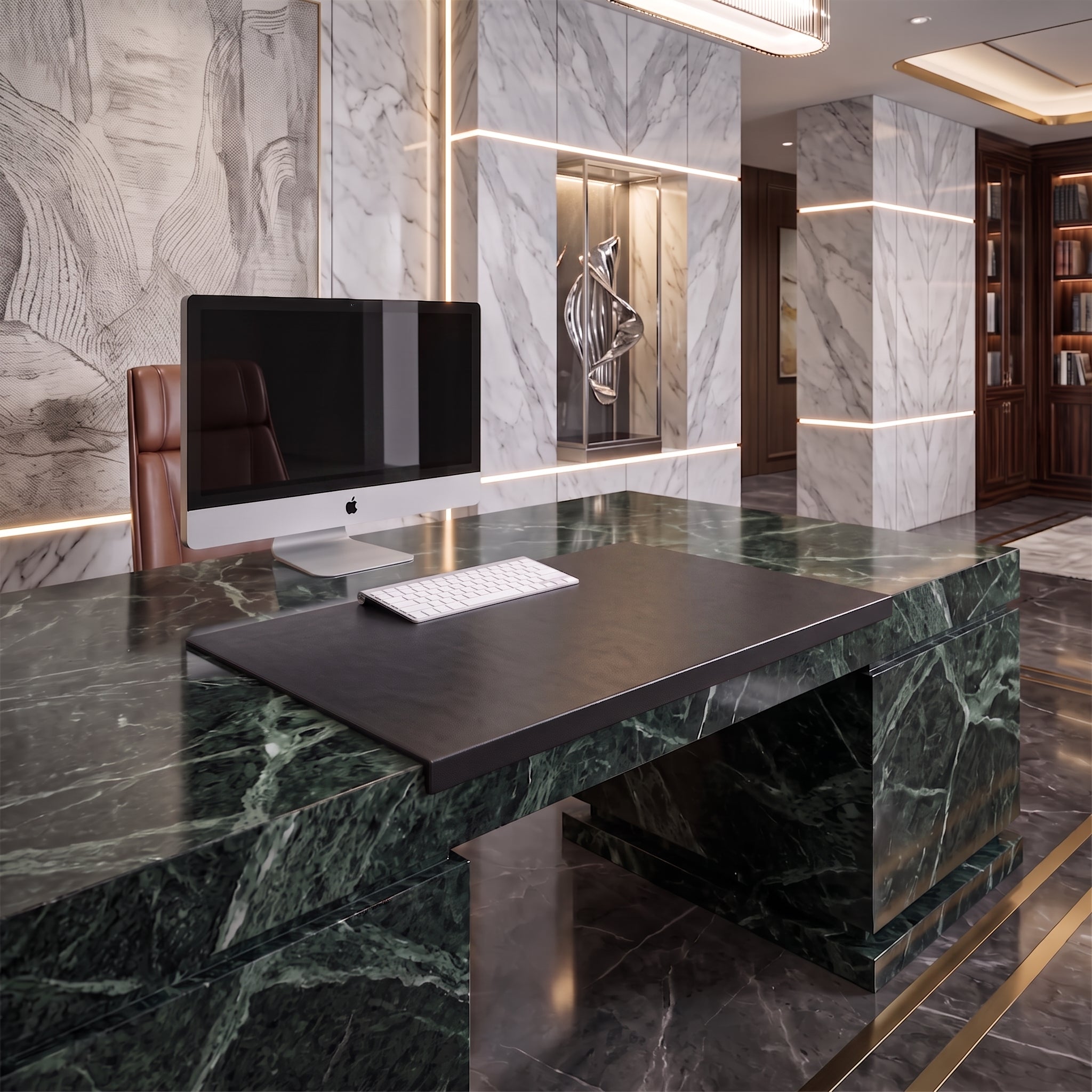 Black Leather Desk Pad with Fixation Lip, 30 x 19