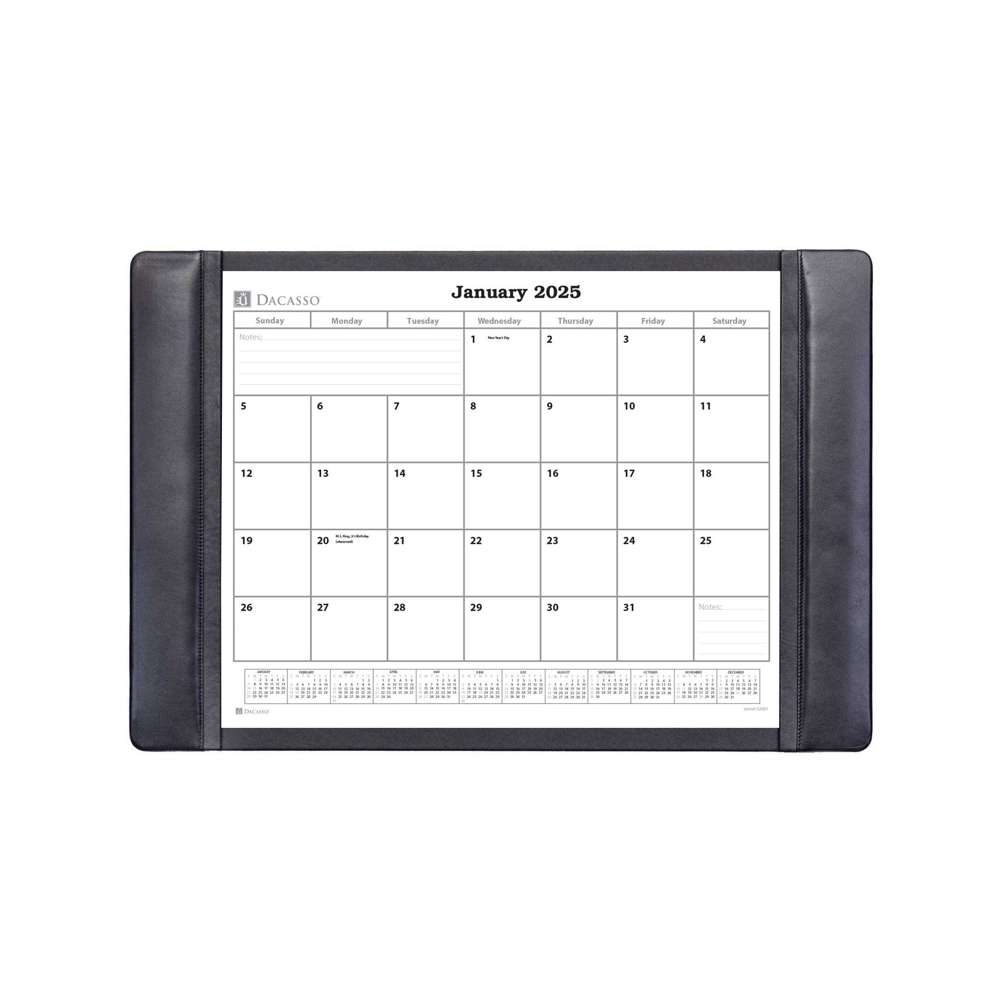 Black Leather Desk Pad w/ 2025 Calendar Insert, 25.5 x 17.25