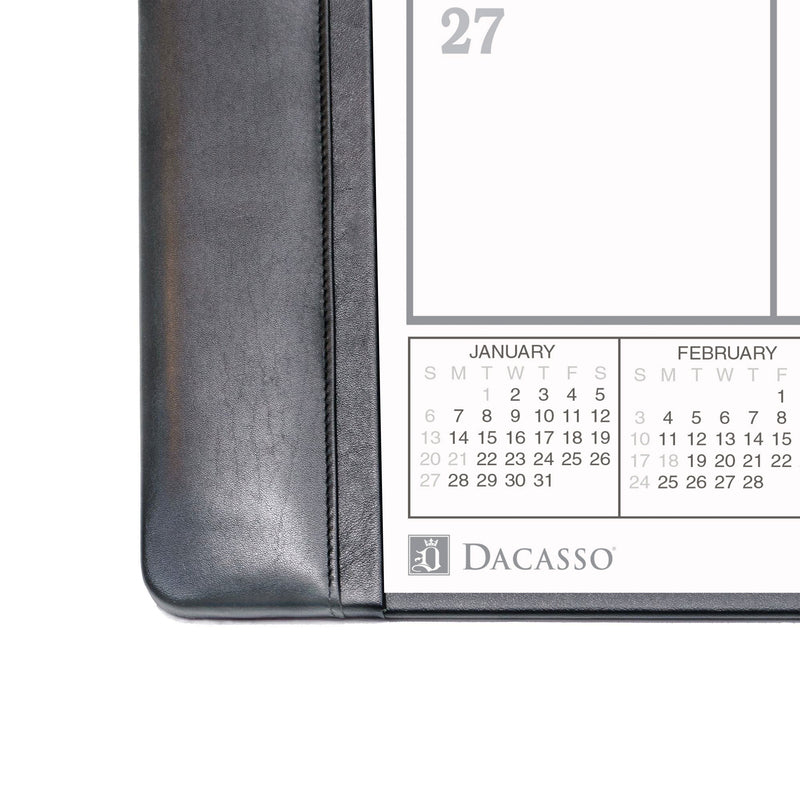 Black Leather Desk Pad w/ 2024 Calendar Insert, 25.5 x 17.25