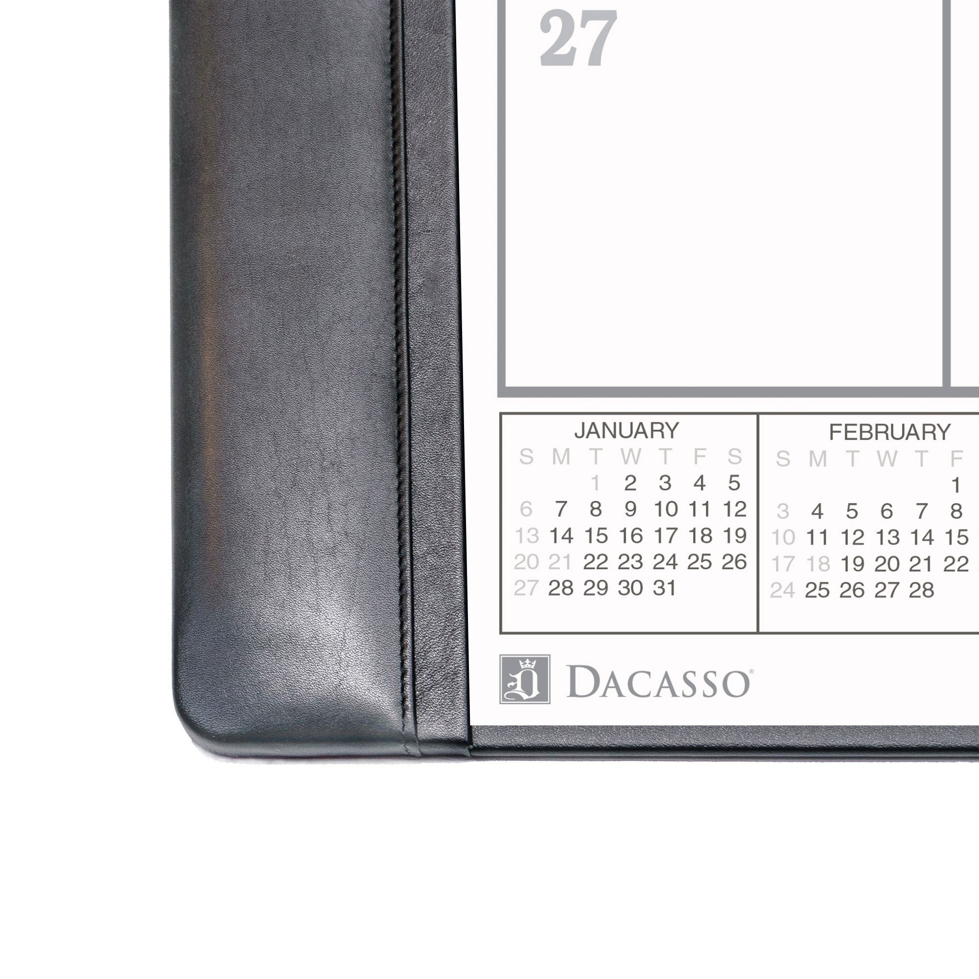 Black Leather Desk Pad w/ Calendar Insert, 25.5 x 17.25