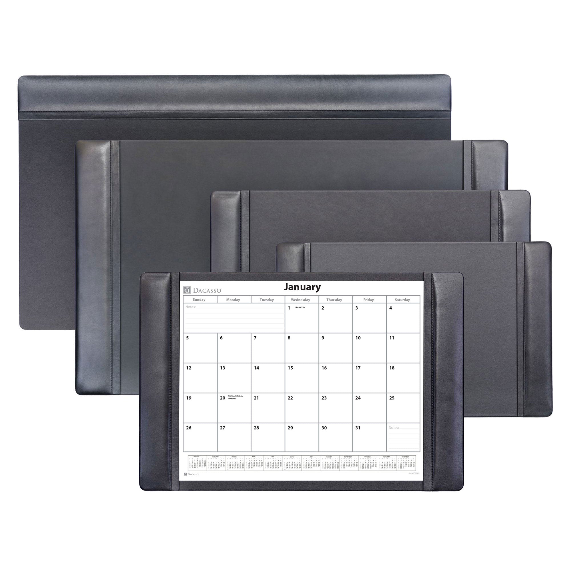 Black Leather Desk Pad w/ Calendar Insert, 25.5 x 17.25