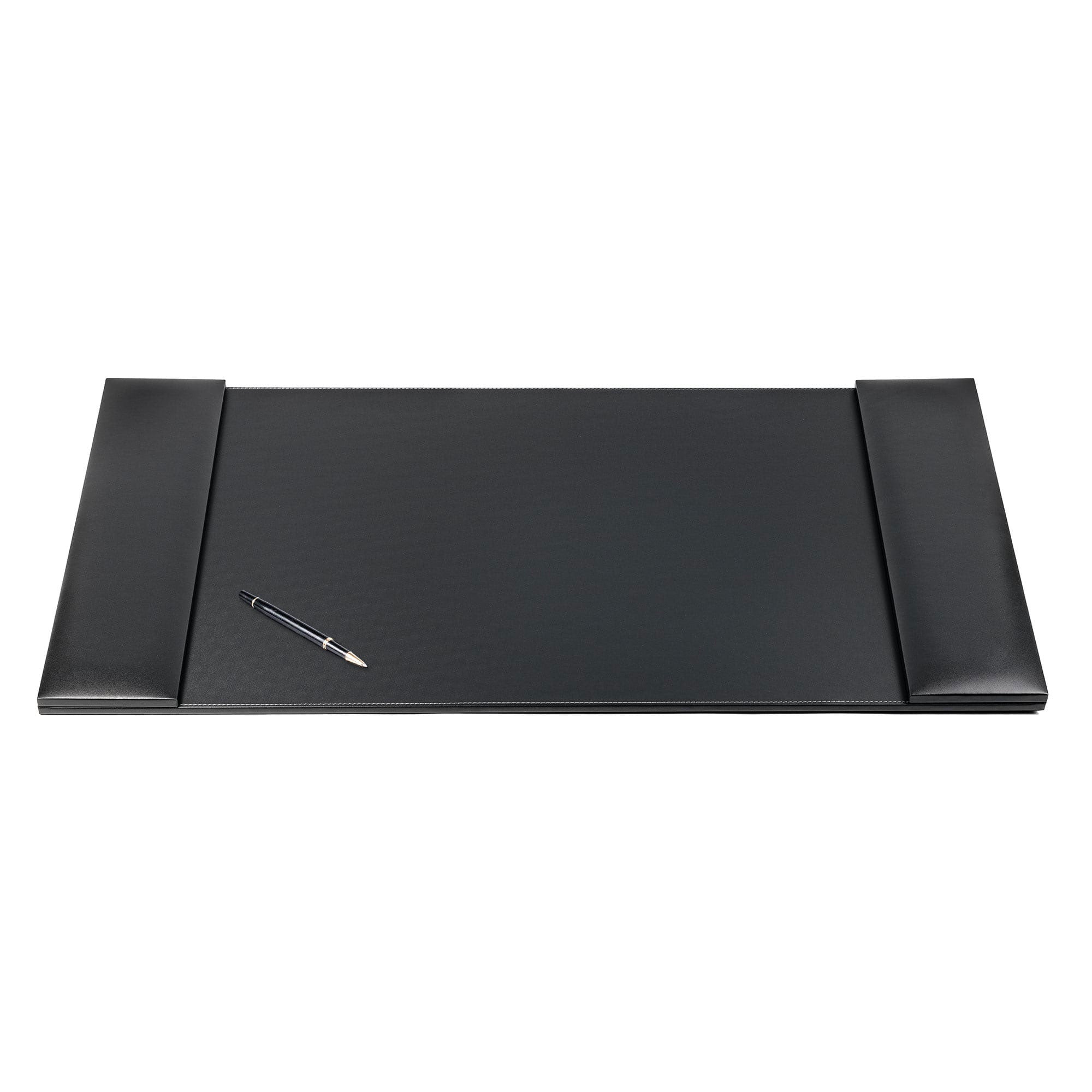 Classic Black Leather 34" x 20" Desk Mat with Folding Side Rails