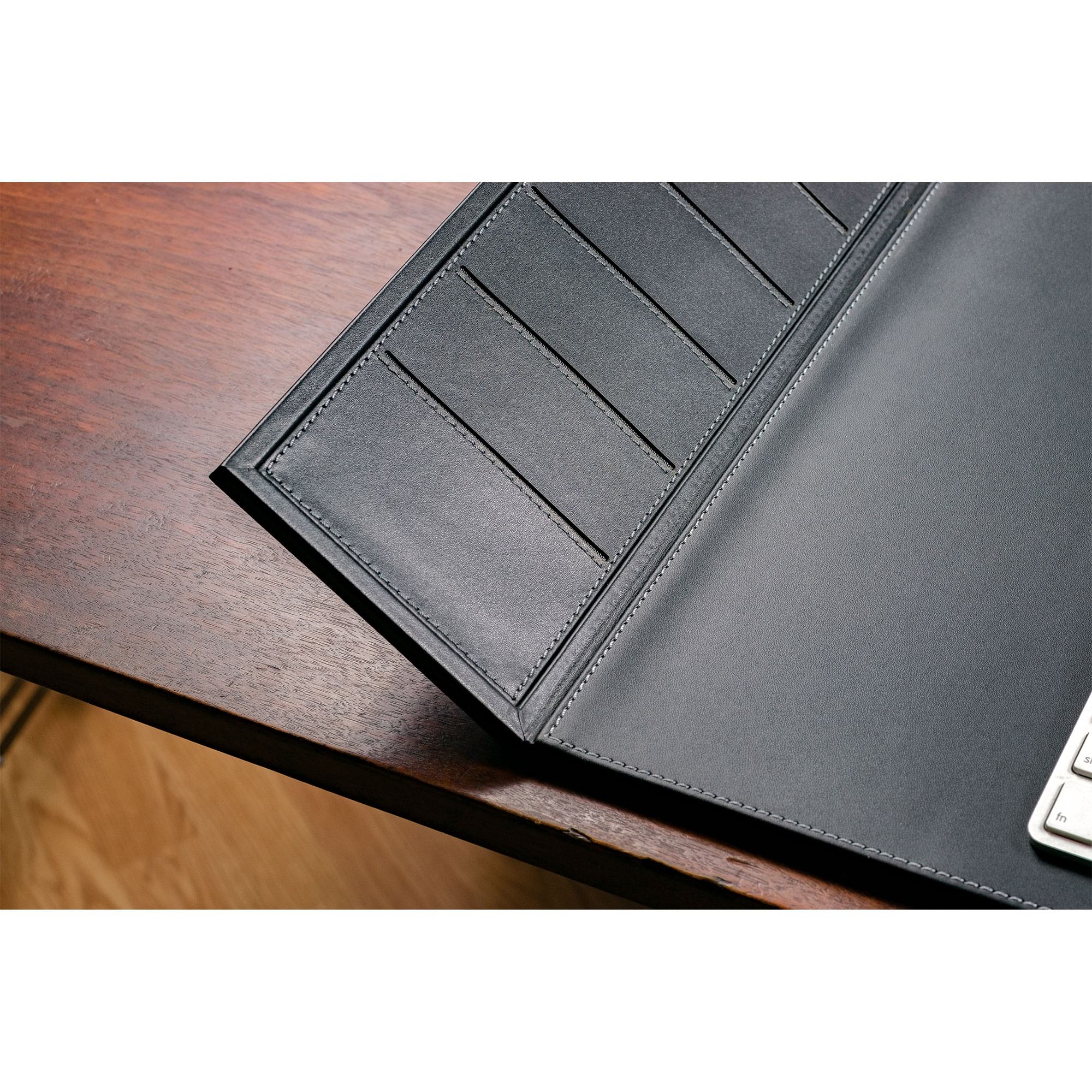 Classic Black Leather 34" x 20" Desk Mat with Folding Side Rails