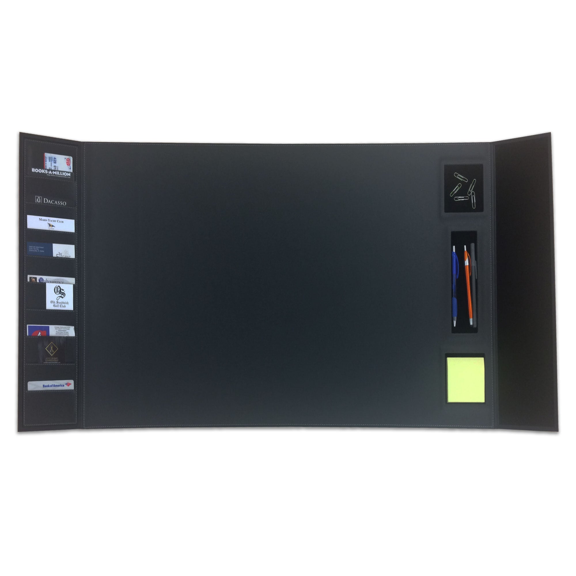 Classic Black Leather 34" x 20" Desk Mat with Folding Side Rails