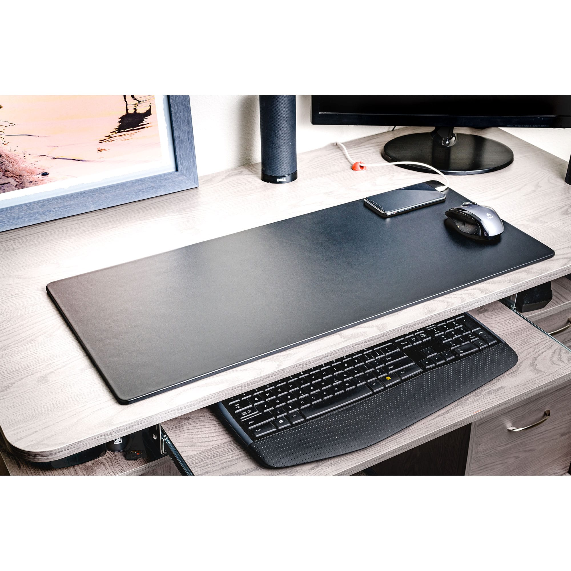 Classic Black Leather 30" x 12.5" Keyboard/Mouse Desk Mat