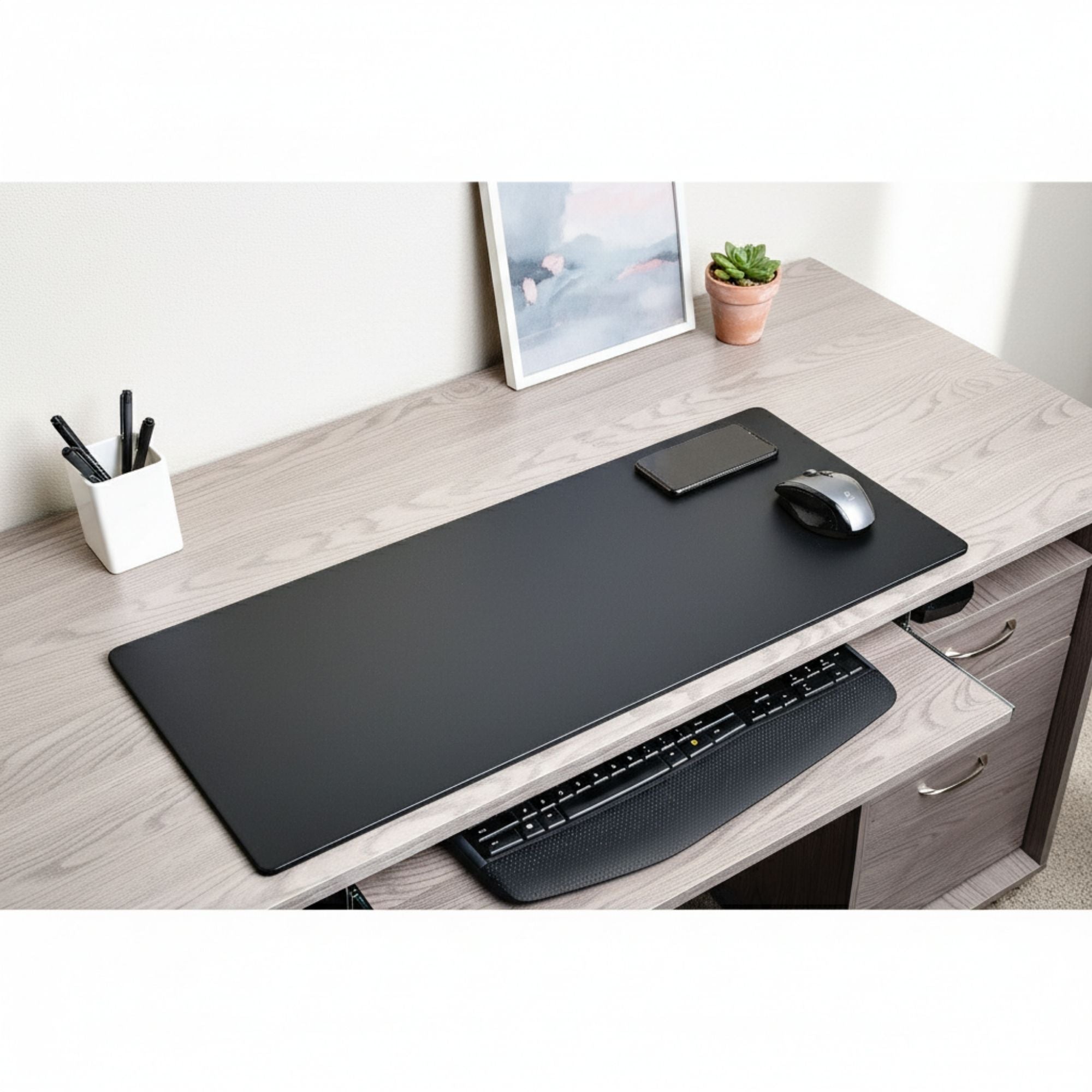 Black Leatherette 30" x 12.5" Keyboard/Mouse Desk Mat