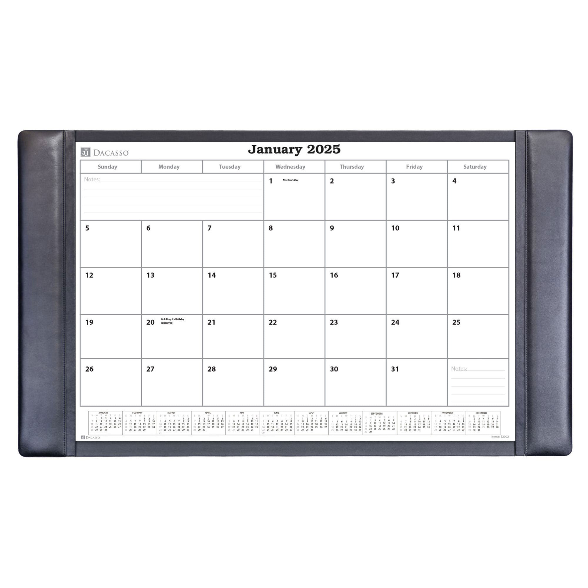 Black Leather Desk Pad w/ 2025 Calendar Insert, 34  x 20