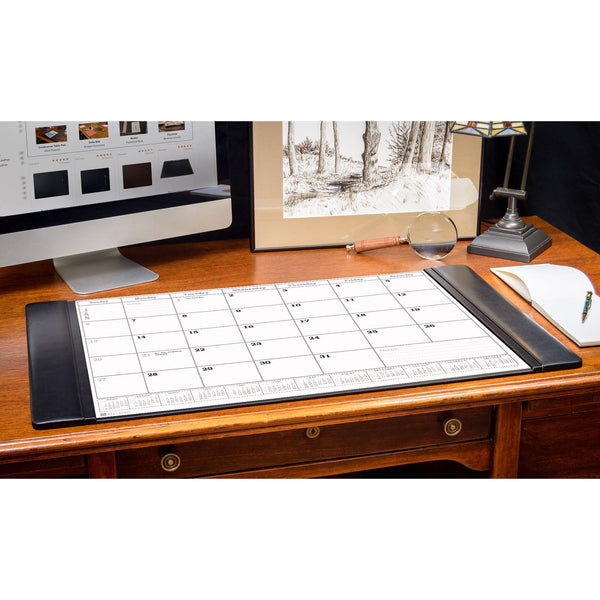 Black Leather Desk Pad w/ 2024 Calendar Insert, 34  x 20