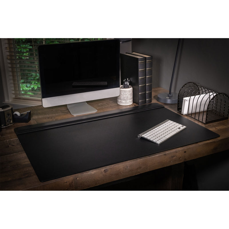 Classic Black Leather 38" x 24" Top-Rail Desk Pad