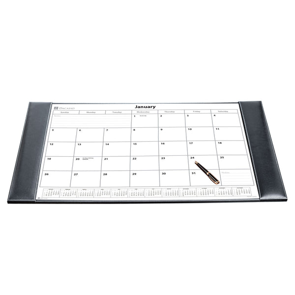 Rustic Black Leather Desk Pad w/ 2024 Calendar Insert, 34 x 20