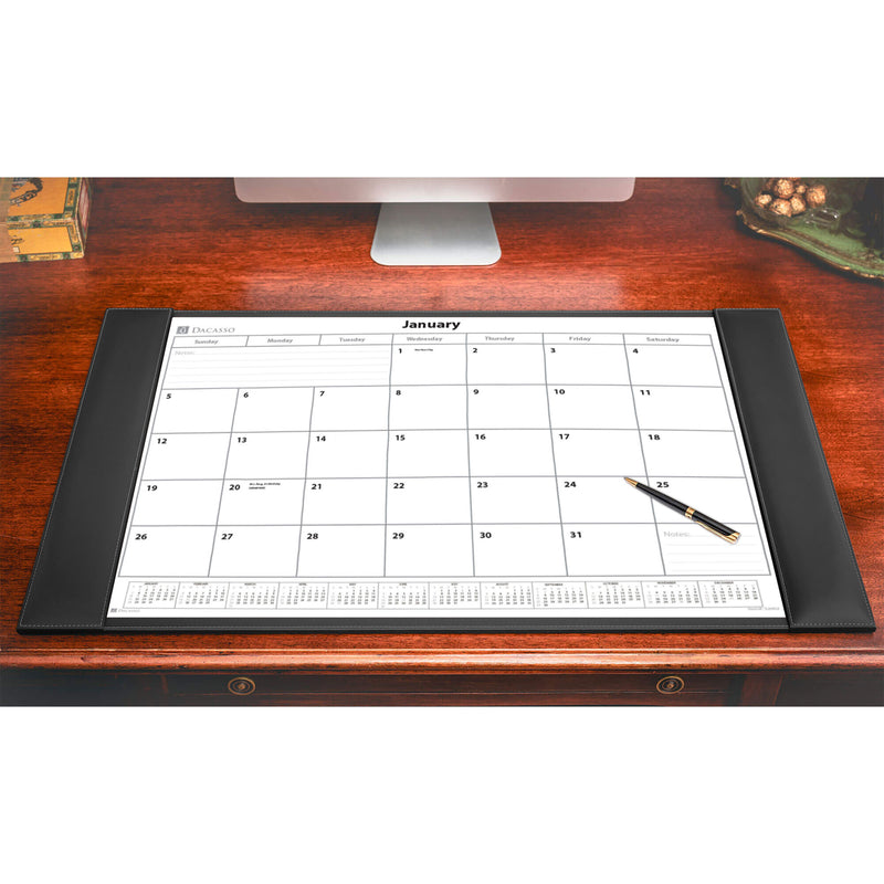 Rustic (Onyx) Black Leather Desk Pad w/ 2025 Calendar Insert, 34 x 20