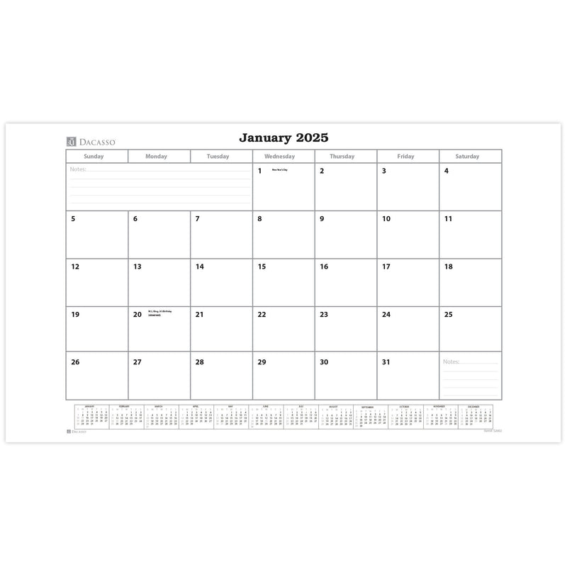 Rustic (Onyx) Black Leather Desk Pad w/ 2025 Calendar Insert, 34 x 20