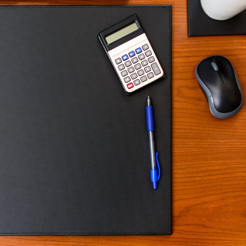 Black Leatherette 17 x 14 Conference Table Pad w/ Black Tone-on-Tone Stitching